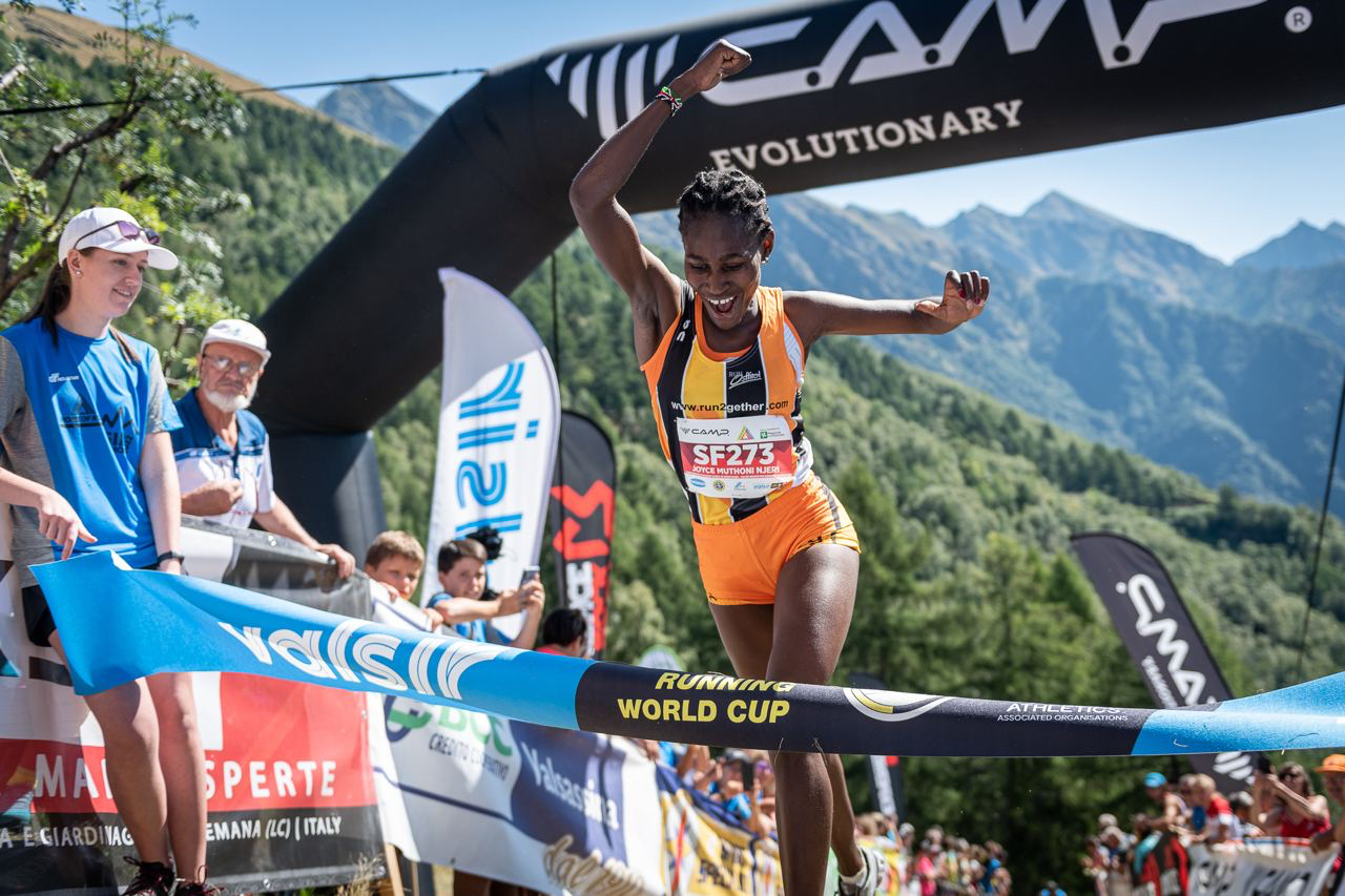 Joyce Njeru wins the uphill race photo credit Marco Gulberti