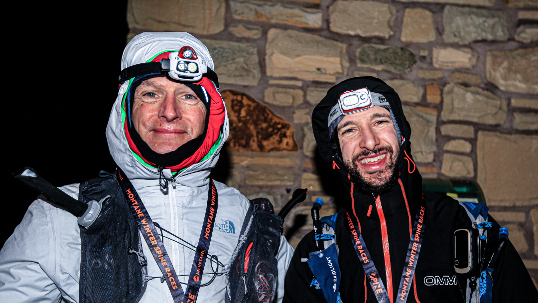 G Brian Hutchinson and Tim Bradley at the finish of the Montane Spine Race Northern Challenger