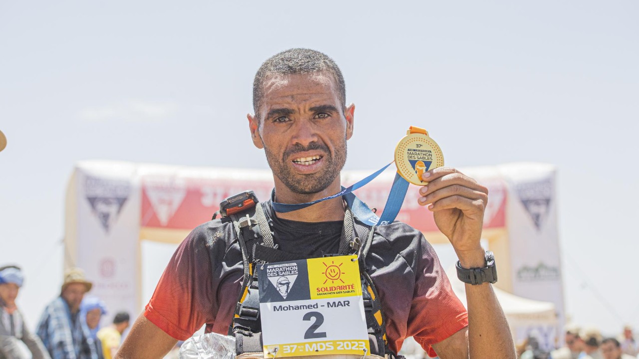 Mohamed El Morabity after winning the 2023 Marathon des Sables