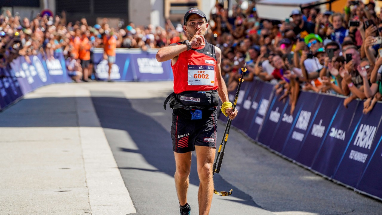 Zegama-Aizkorri winner Manuel Merillas after winning the 2022 UTMB OCC