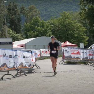 Henriette Albon reaches the finish line at the 2023 MaXi Race