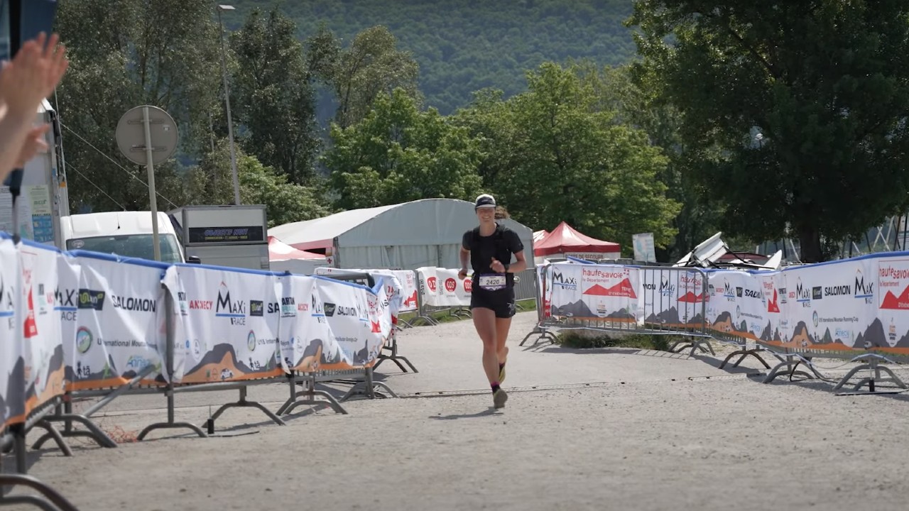 Henriette Albon reaches the finish line at the 2023 MaXi Race