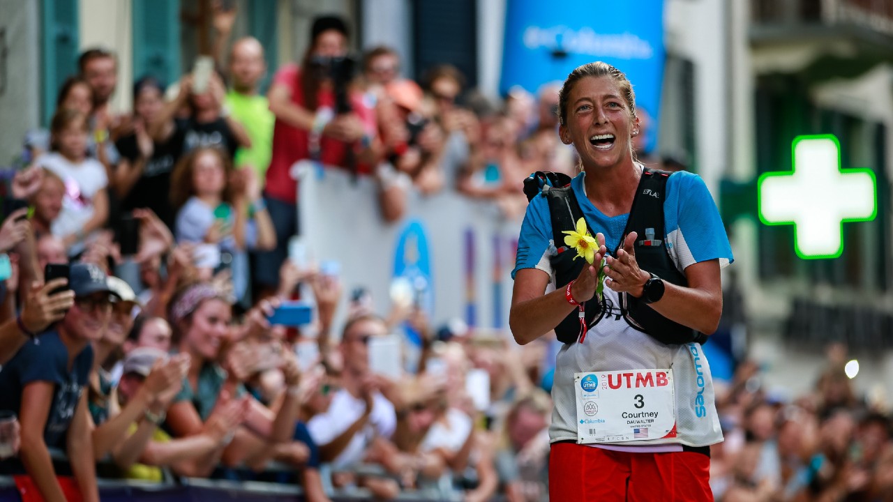 Courtney Dauwalter after winning the 2019 UTMB