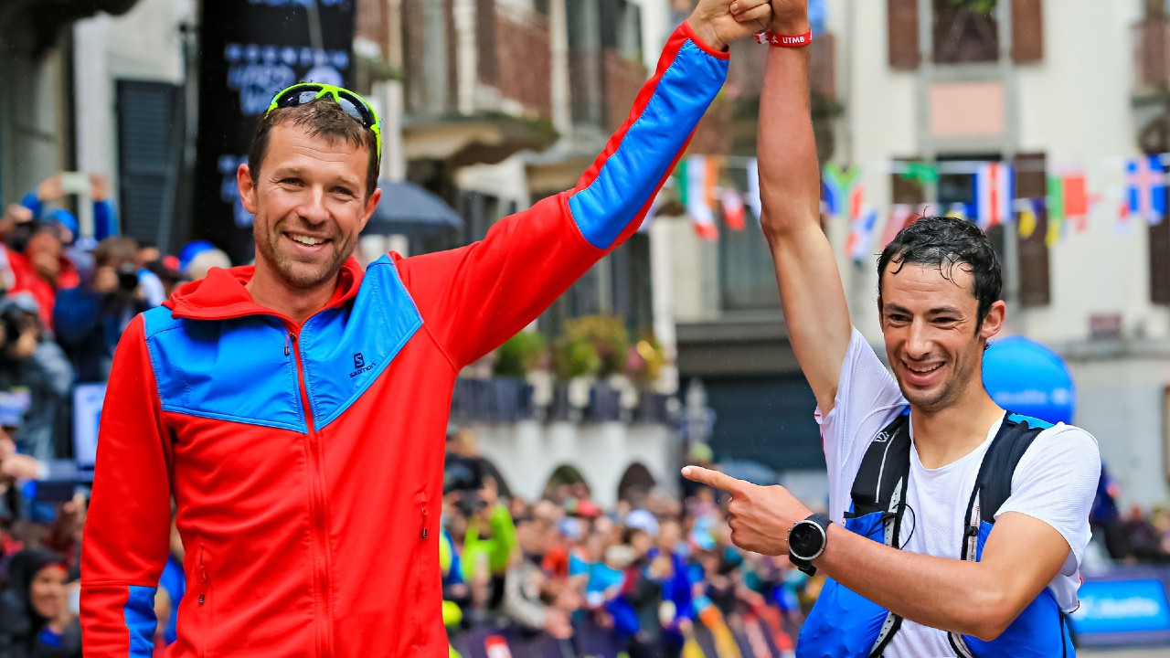 Francoise D'Haene and Kilian Jornet after the 2017 UTMB