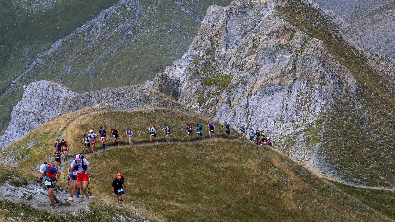 Runners tackle a climb at UTMB