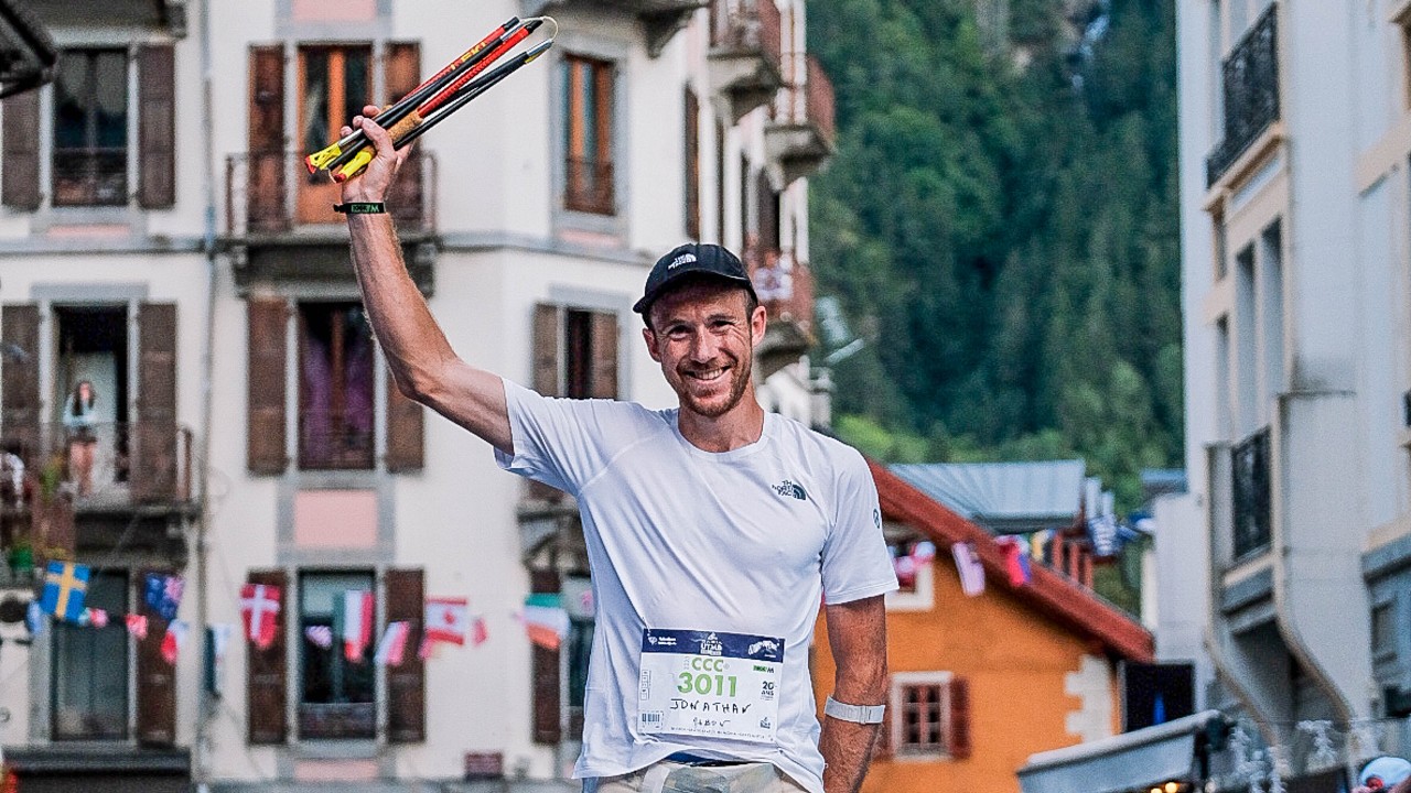 Jon Albon celebrates UTMB CCC 20923 win.