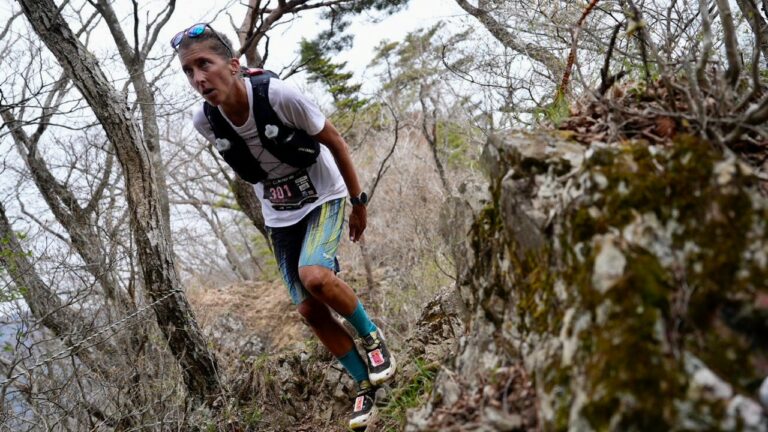 Courtney Dauwalter tackles some tough terrain at the Mt. Fuji 100 photo credit Mt. Fuji 100