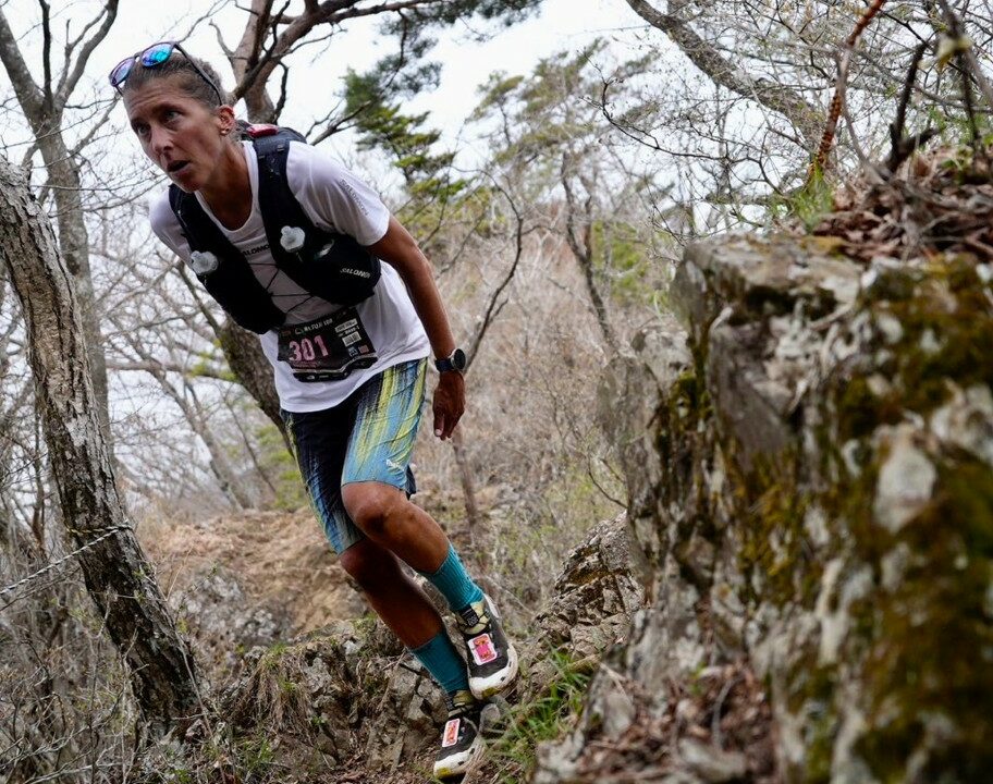 Courtney Dauwalter tackles some tough terrain at the Mt. Fuji 100 photo credit Mt. Fuji 100