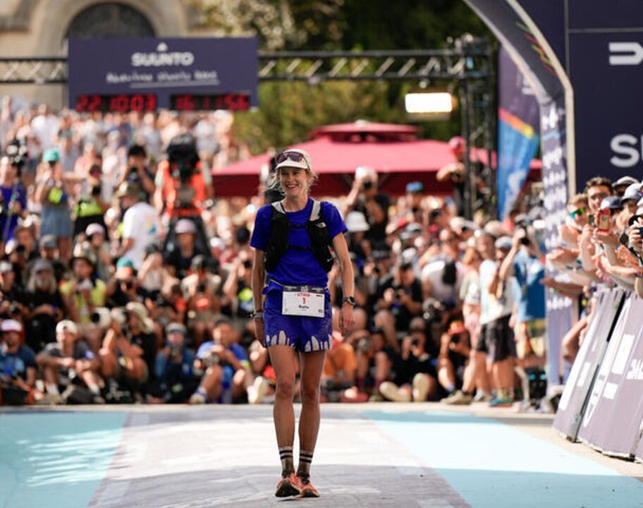 Katie Schide finish line UTMB 2024 photo credit UTMB