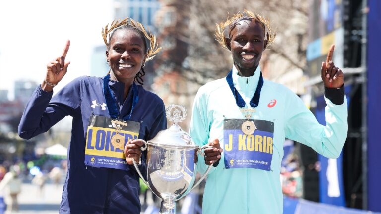 John Korir Sharon Lokedi Boston Marathon 2025 photo credit Boston Athletic Association / Boston Marathon