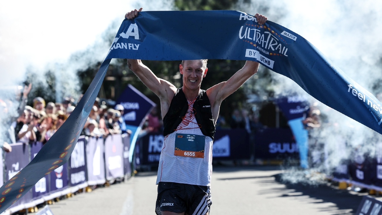 Daniel Jones taking victory at HOKA Ultra-Trail Australia by UTMB 2025 Photo credit: Korupt Vision for UTMB