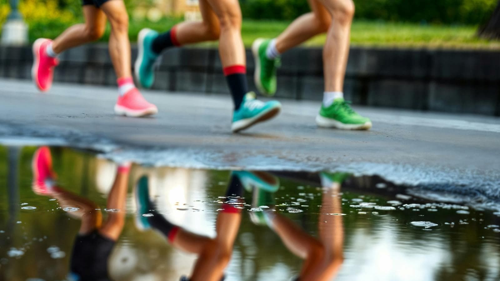 runner landing with balanced footstrike while maintaining marathon pace and running form