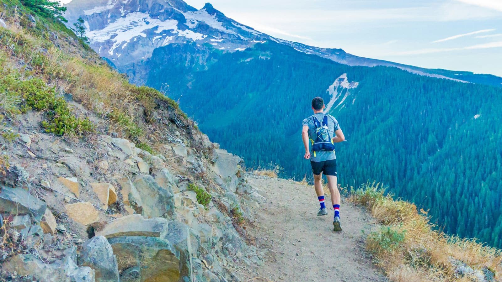 beginner trail runner exploring forest trail for first time while learning trail running basics