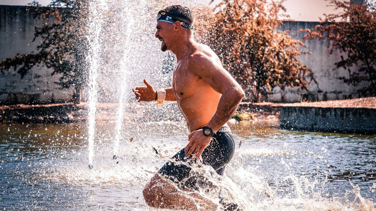 Runner performing deep-water pool running to maintain cardiovascular fitness while taking a break from regular running.
